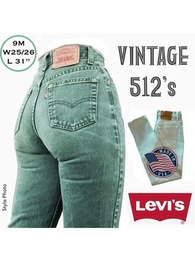 ‘93 Vintage LEVI’s 512 Slim Fit High-Rise Tapered Leg Green Jeans (W25/26 L31)